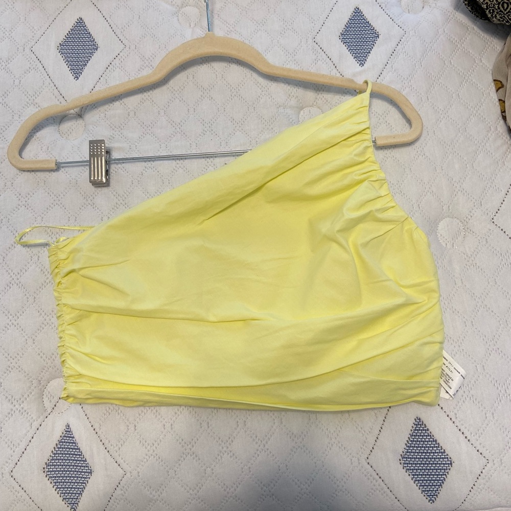 Linen one shoulder crop top in yellow